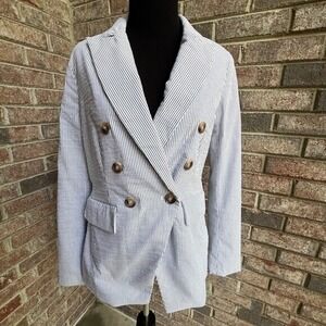 Joie Striped Seersucker Blazer Double Breasted Jacket Womens Medium‎